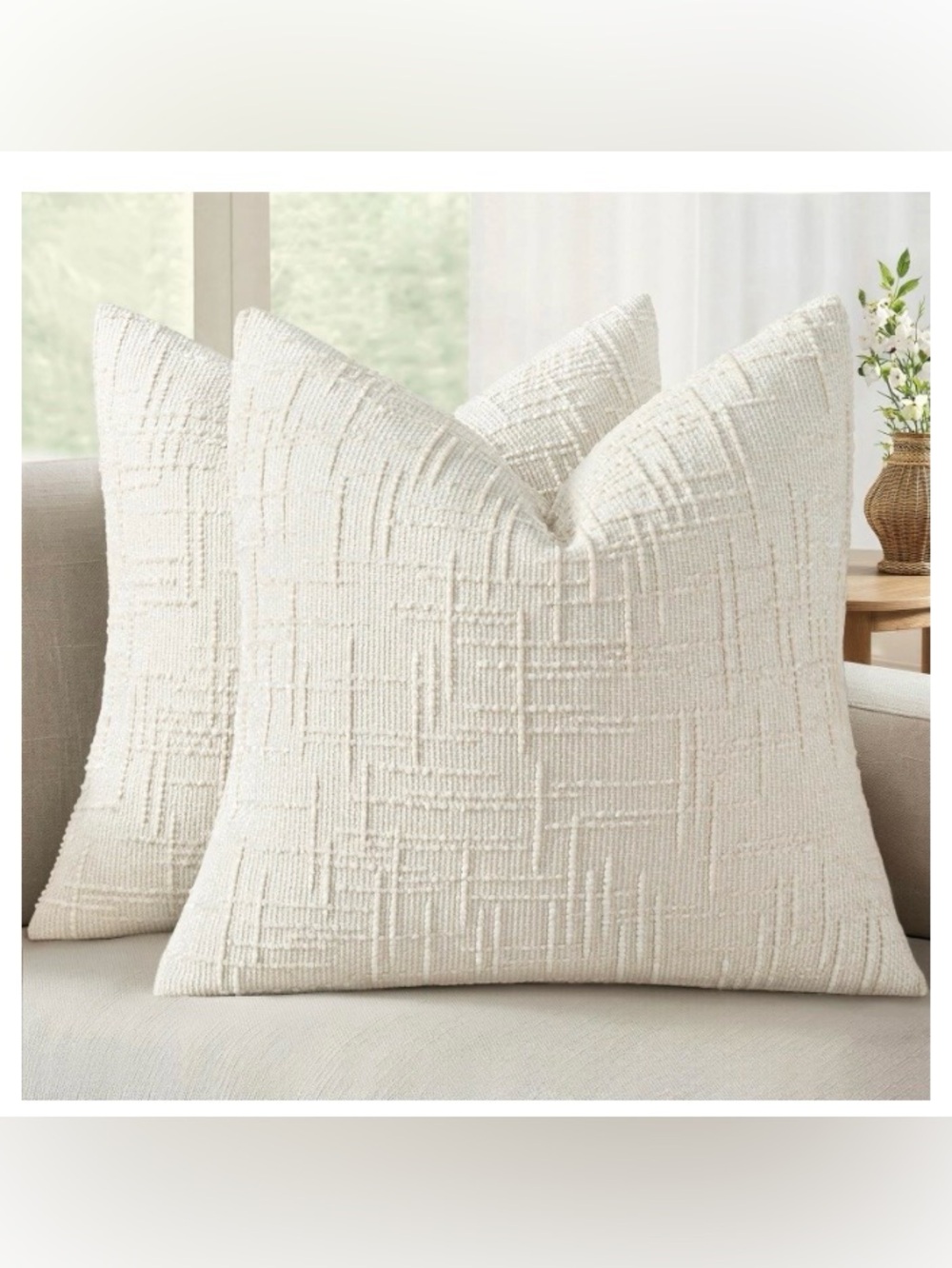Soft Slubby Chenille Pillow Cover Square 24x24” (2-Pack) CREAM WHITE